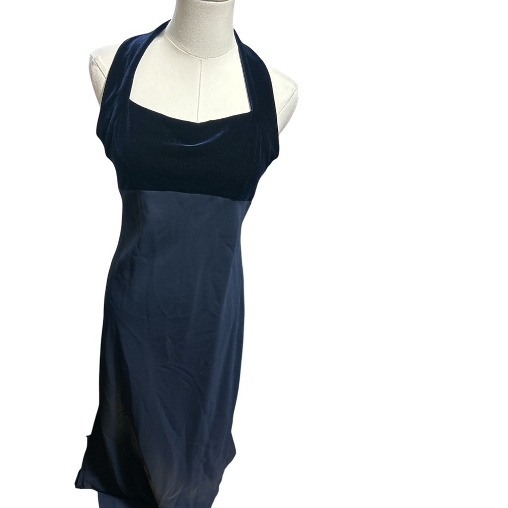 Vintage 80s Zum Zum Niki Livas Navy Velvet Halter Gown formal evening prom Small - Picture 2 of 10
